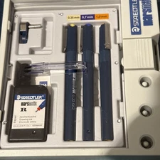 Staedtler Marsmatic 700 Set of 3 Technical Pens/Ink/Case - 0.35 0.7 1.0 NOB