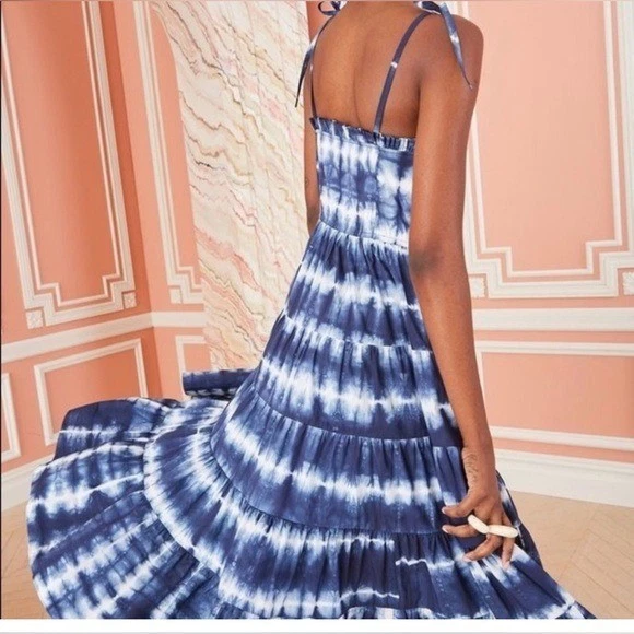 Ulla Johnson Ellyn Vestido Midi Sol Azul Blanco Sin Tirantes Algodón Talla 12 #1080 Foto 2 de 4