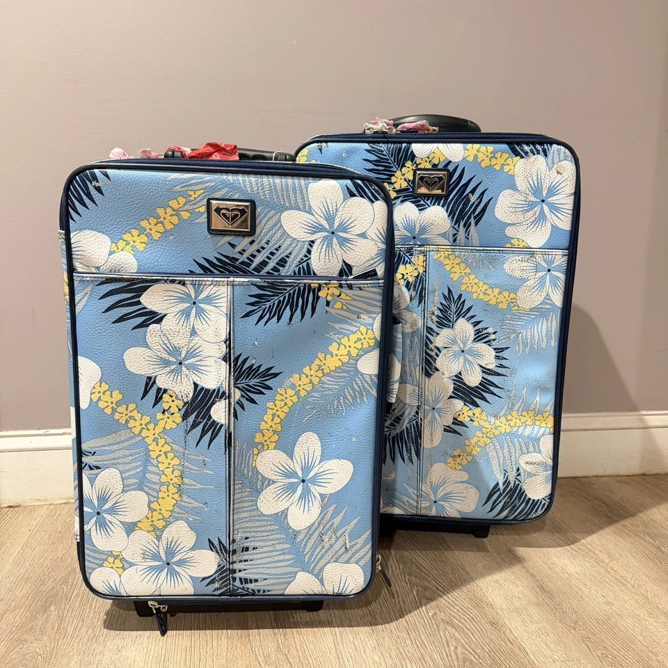 复古两套 Roxy 夏威夷花卉印花轮式行李箱行李箱 — 第 3/4 张图片