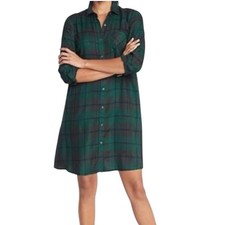 Old Navy Green Blue Plaid Shirt Dress Button Front Size M NWT