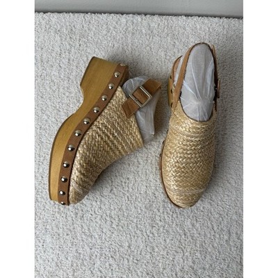 Kelsi Dagger Anthropologie Shoe 5.5 Brooklyn Woven Raffia Studded Slingback Clog