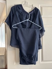 Women's Navy Blue Mother Of The Bride Pant Suit- Elastic Waist Size 8