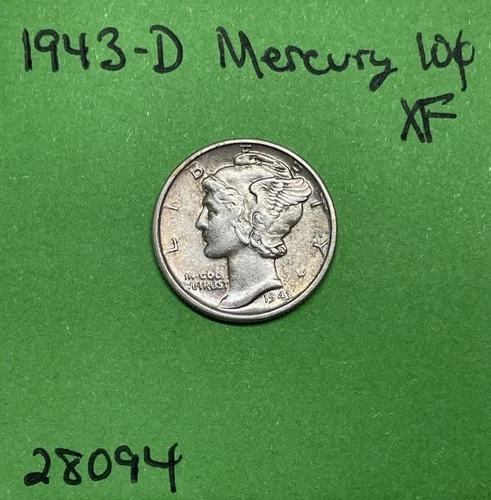 1943-D Mercury Dime 10c Xf Extra Fine 90% Silver See Pictures