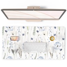 Large Mouse Pad Watercolor Floral PU Leather Waterproof Desk Mat 31.5x15.7 In
