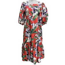 California Dynasty House Dress Sz S Muumuu Floral Tropical Nightgown Kaftan Vtg