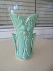 Vintage 1940s McCoy Aqua Bud Vase Leaves & Berries