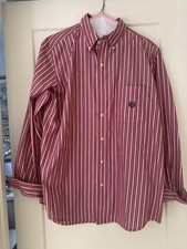Chaps Shirt Men's Long Sleeve Button Down Striped Size Large Blue & White Red