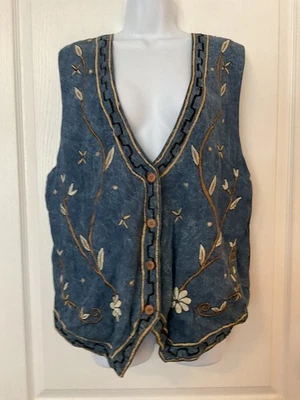 Vtg Agapo Collection Women’s Denim Floral Embroidered Vest Size 2X -B39 - Image 1 of 4