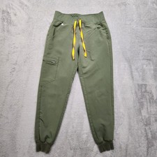 FIGS Women  s Technical Collection Scrub Pants XS Green Joggers Orange Drawstring