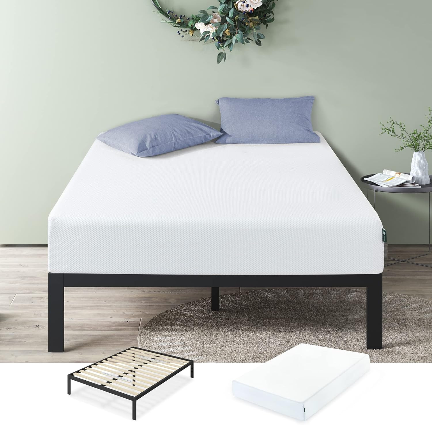 & 12" Green Tea Cooling Memory Foam Mattress Bundle