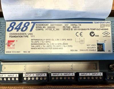  Rosemount 848TFI5S001 Foundation Fieldbus Temperature Transmitter 8 INPUT 