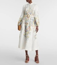 ZIMMERMANN Matchmaker Floral Linen Midi Dress Size AU 0/ US 2-4