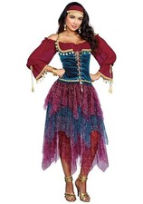 Womens Gypsy Costume Large Dress, Skirt, Headband, Scarf Belt Set
