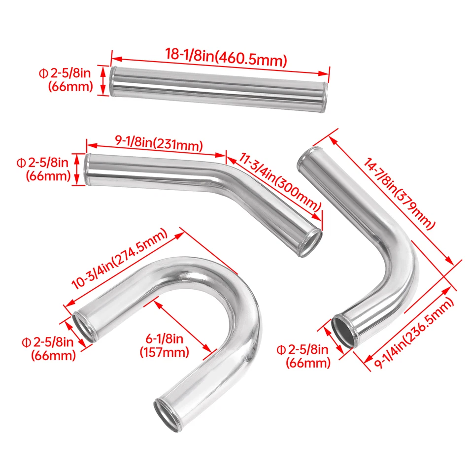 Kit de tuberías intercooler turbo universal de aluminio de 2,5" + manguera de codo + abrazaderas de perno Foto 4 de 4