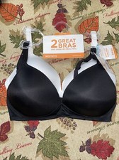 WARNER'S 2 PCK Wire Free Bra Light Lift T-Shirt BLACK/WHITESIZE 36C GREAT DEAL 