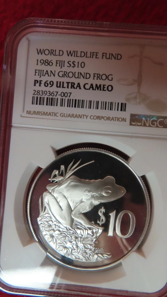 1986  Fiji Fijian Ground Frog Silver Coin NGC PR69 World Wildlife Fund WWF RARE! - Image 4 of 4