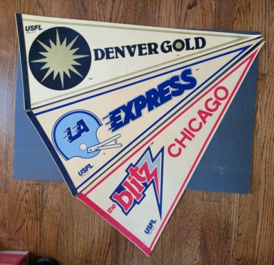 USFL Lot Of 3 Pennants Chicago Blitz Denver Gold L.A. Express Each @ 30''