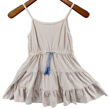 Serendipity Shrimp Grits Kids Dress Blue Pink Stripe Tiered Ruffle Sz M 5-6