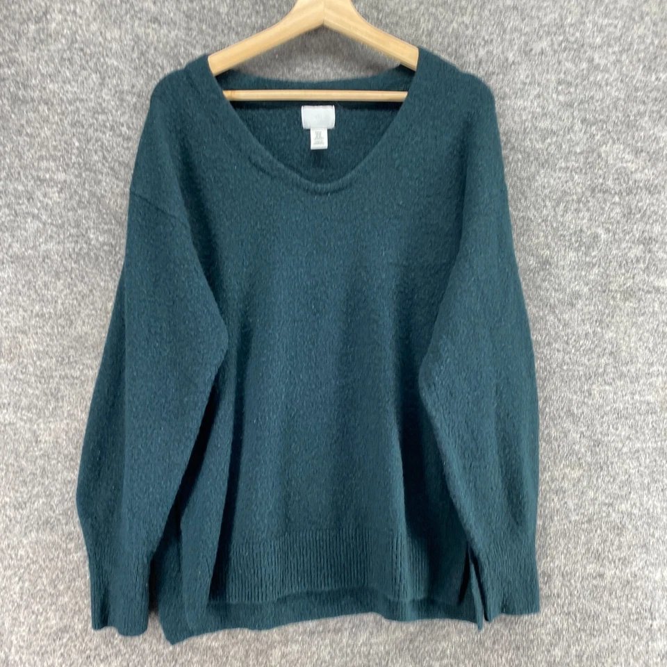 Suéter Pullover H&M Mujer XS Azul Tejido Lana Cuello en V Manga Larga Informal Sólido Foto 4 de 4