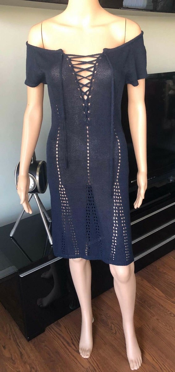 Tom Ford for Gucci S/S 1995 Vintage Lace Up Off Shoulder Crochet