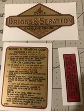 Briggs & Stratton Number Series 9, 14, 19, 23 decal set With B&S Oil Bath of 3