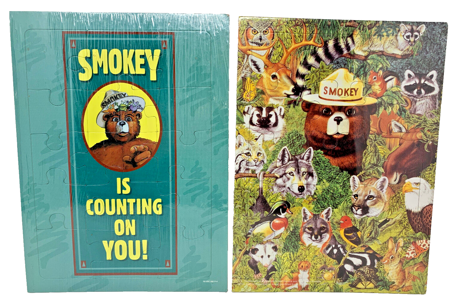 LOT of 2 Vintage Smokey the Bear Frame Tray Jigsaw Puzzles Wildlife NEW SEALED