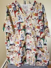 Snowmen Peaches Uniforms White Christmas Snowmen Large Medical Scrubs Shirt