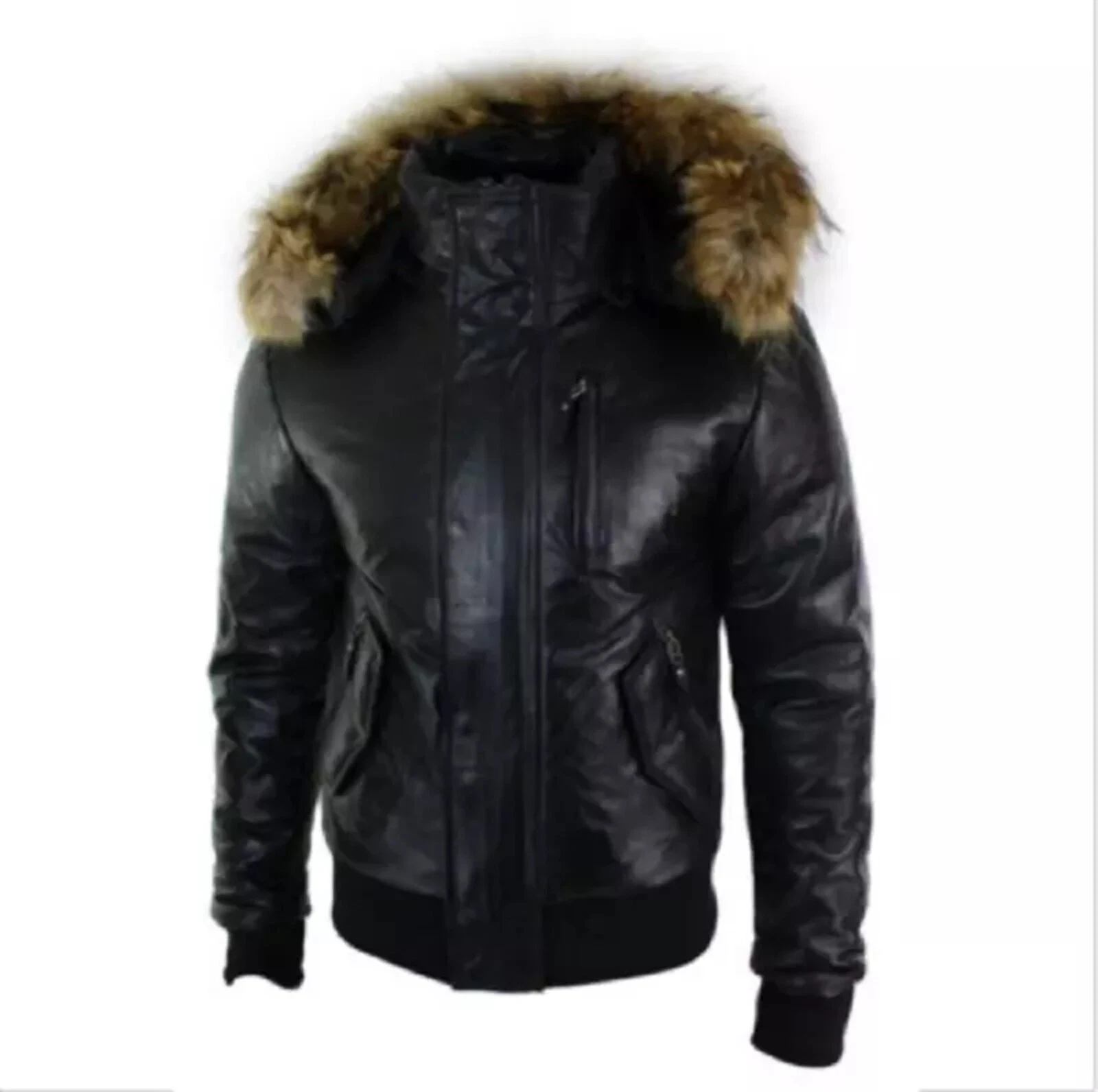 Men's Real Lambskin Leather Jacket Removable Fur Hood Black Bomber Winter Jacket
Opens in a new wind