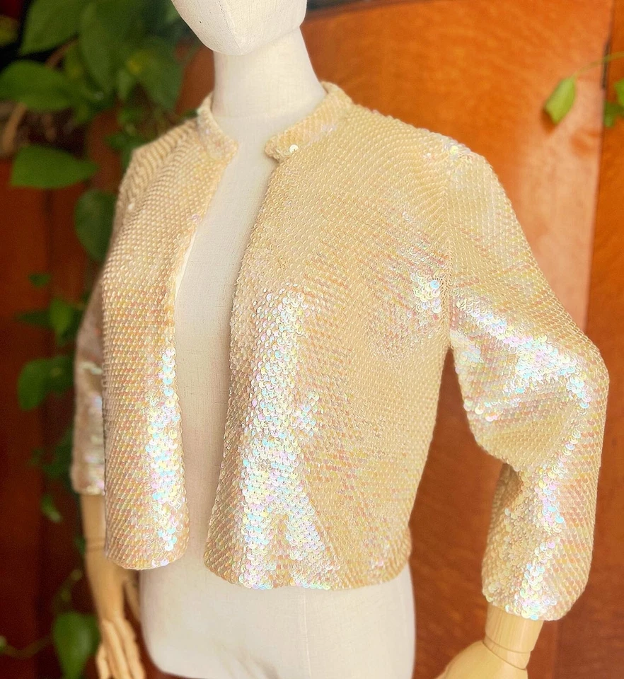 Suéter Cárdigan Suéter AURORA BOREALIS LENTEJUELAS 50’s 50’s 60’s Vintage Lana Crema L Foto 4 de 4