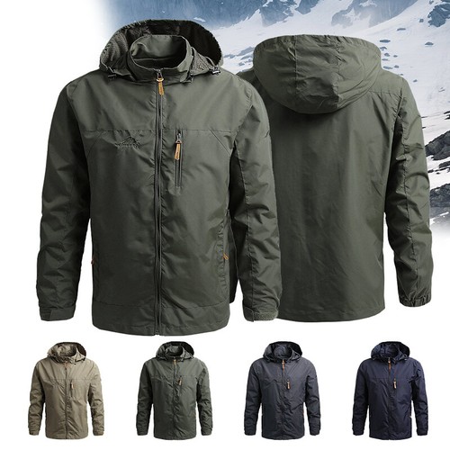 Mens Waterproof Outdoor Rain Jacket Windbreaker Lightweight Hooded Grey