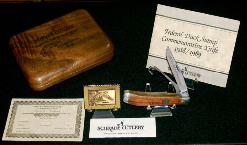 Schrade DS2 Knife & Stamp Set 1988-89 USA 3-7/8" W/Presentation Case & Papers - Afbeelding 1 van 12