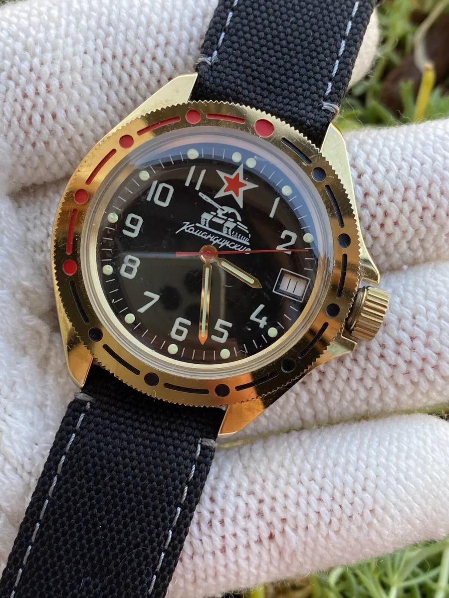 VOSTOK KOMANDIRSKIE WATCH MILITARY MANUAL GOLD PLATED MENS 40mm