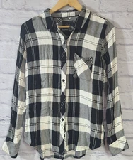 Rails Button Up Hunter Shirt Top Women's Small Black White Plaid Collared Soft