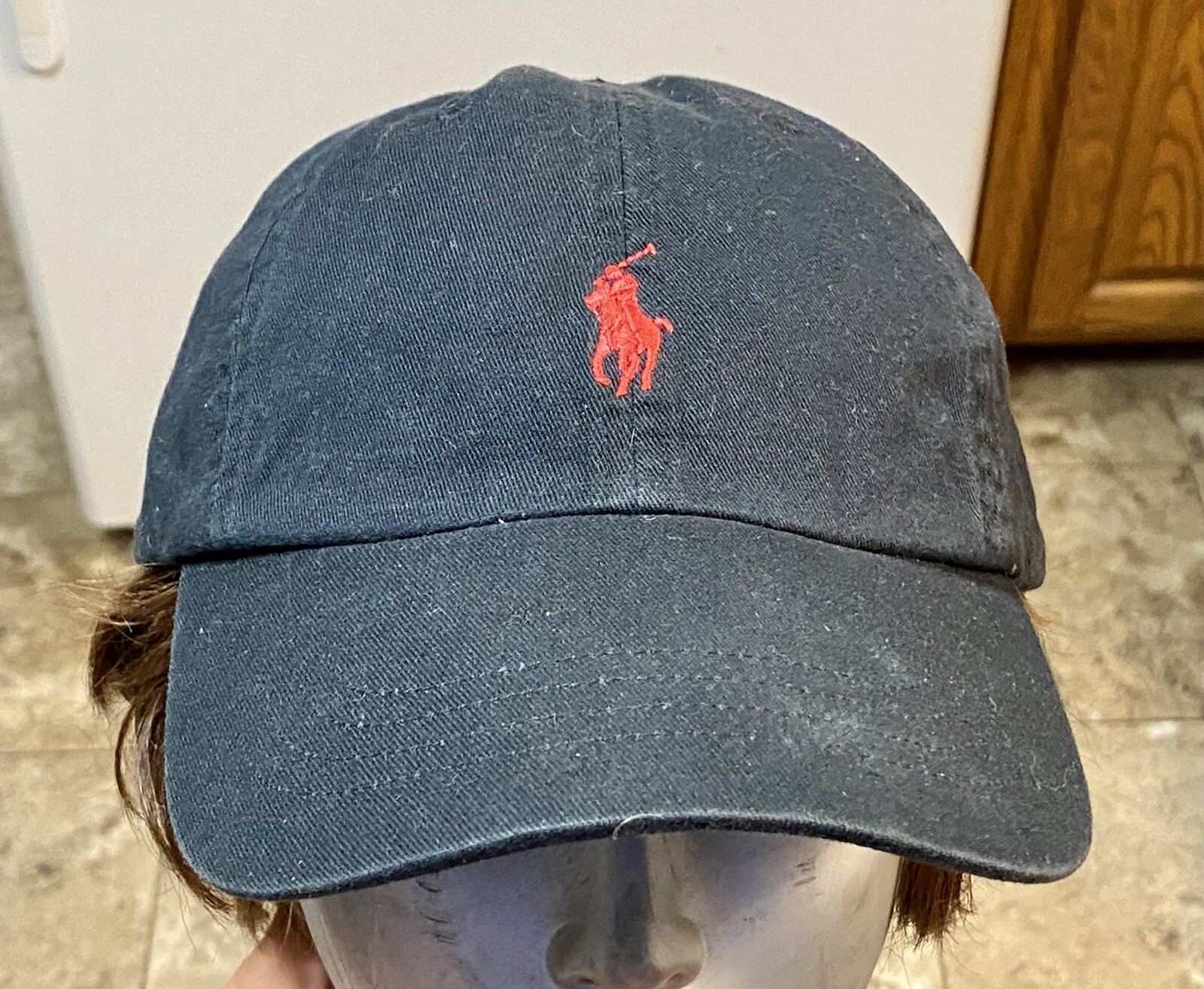Polo Ralph Lauren Cappello Berretto Cinghia Schiena Nero Regolabile Rosso Pony