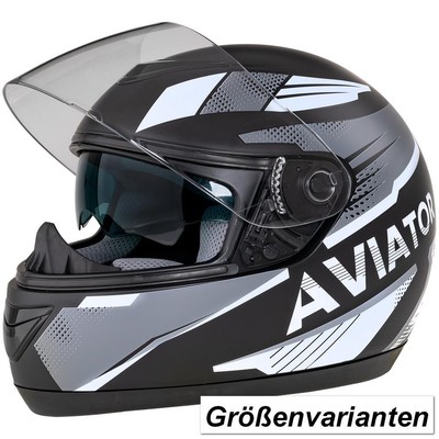 Integralhelm Mit Sonnenblende Matt Helm Motorradhelm Schwarz-Weiß-Grau Quad