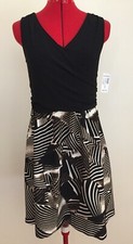 DRESSBARN db DRESS~4~BLACK IVORY BROWN~SLEEVELESS~POCKETS~FAUX WRAP~NWT