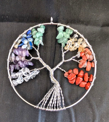 7 Chakra Tree of Life  Gemstone Silver Pendant New  5542