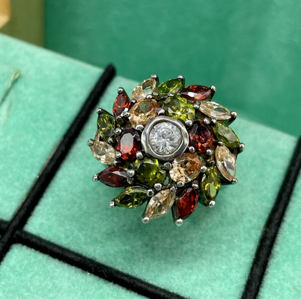 Anello da donna fiore in argento 925 concentrico multicolore rosso verde giallo. - Immagine 4 di 4