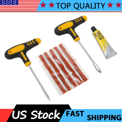 Car Tubeless Tire Puncture Repair Plug Repair Kit Needle Patch Fix Tools Set New