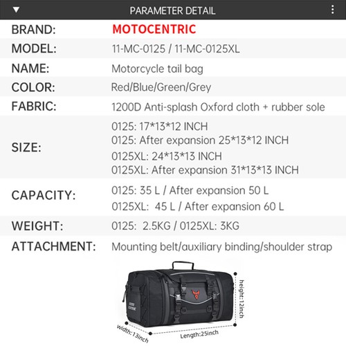 Equipaje de viaje para motocicleta Bolsa trasera expandible 45-60L Bolsa portaequipajes impermeable de nailon - Imagen 10 de 24