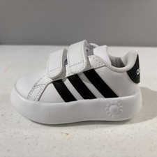 adidas Kids Grand Court 2.0 Tennis Shoe White W/Black Sneakers size 5 infant