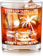 Funny Retirement Gifts for Men Women - 11 Oz Engraved Crystal Whiskey Glass 