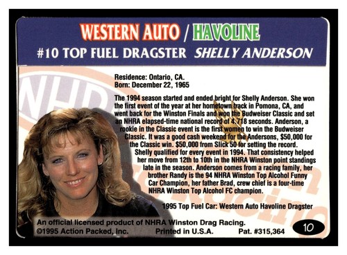Shelly Anderson #10 1995 Action Packed NHRA - Picture 2 of 2