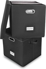 Vinyl Record Storage Box Set of 2 - Album Storage Holds 100 Single Records, D