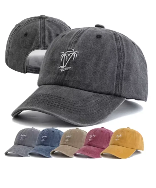 Coconut Tree Embroidered Landscape Cotton Baseball Cap Adjustable Free P&P