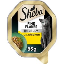 44 x 85g Sheba Fine Flakes Adult Wet Cat Food Trays Chicken Jelly 8.77 per kilo