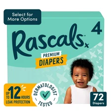 Rascals Premium Absorbent Baby Diapers Size 4, 72 Count Free Shipping