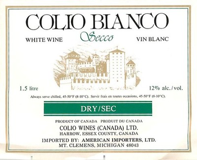 Colio Bianco Secco Dry Sec Harrow Essex County Canada 1970s 1980s Vtg Wine Label