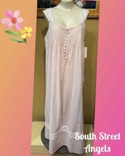 EILEEN WEST E5520079 PINK DOBBY STRIPE SLEEVELESS COTTON WOVEN NIGHTGOWN LARGE