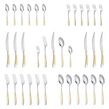 30-Piece Silverware Set, Luxury Gold Silverware Kitchen Flatware Sets Service...